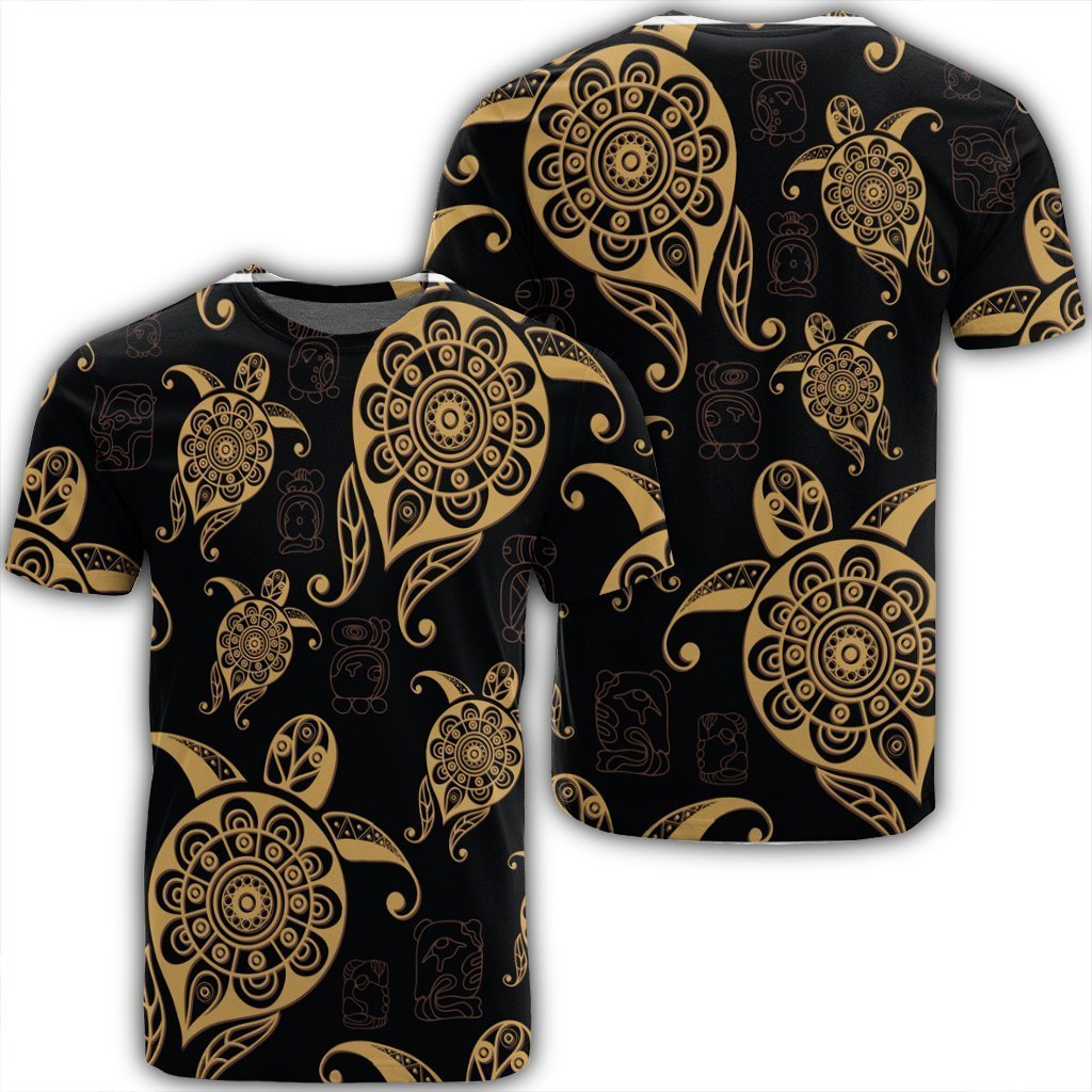 Hawaiian Turtle Pattern Golden T-Shirt - AH