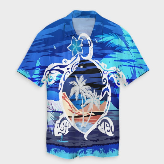 Hawaiian Turtle Plumeria Coconut Tree Polynesian Hawaiian Shirt Blue - AH