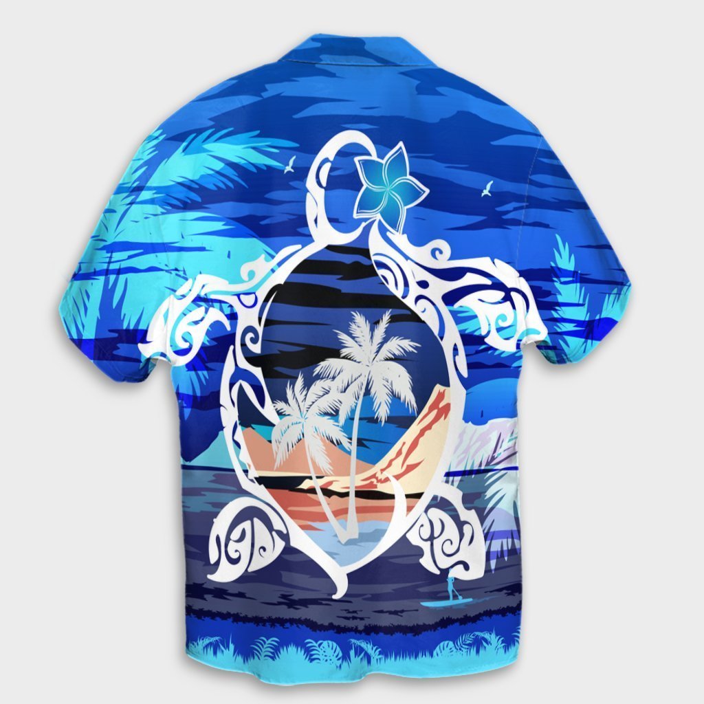 Hawaiian Turtle Plumeria Coconut Tree Polynesian Hawaiian Shirt Blue - AH