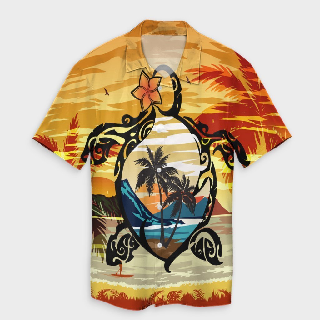 Hawaiian Turtle Plumeria Coconut Tree Polynesian Hawaiian Shirt Gold - AH