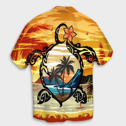 Hawaiian Turtle Plumeria Coconut Tree Polynesian Hawaiian Shirt Gold - AH