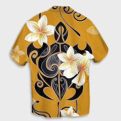 Hawaiian Turtle Plumeria Polynesian Hawaiian Shirt Yellow - AH