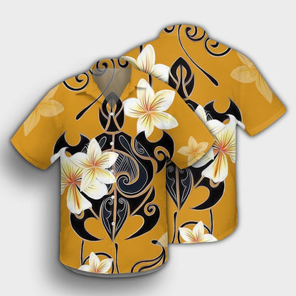 Hawaiian Turtle Plumeria Polynesian Hawaiian Shirt Yellow - AH