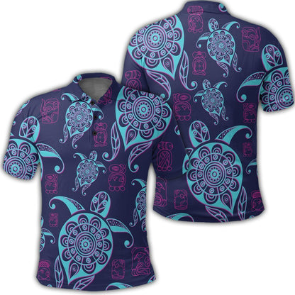 Hawaiian Turtle Polynesian Neon Polo Shirt - AH