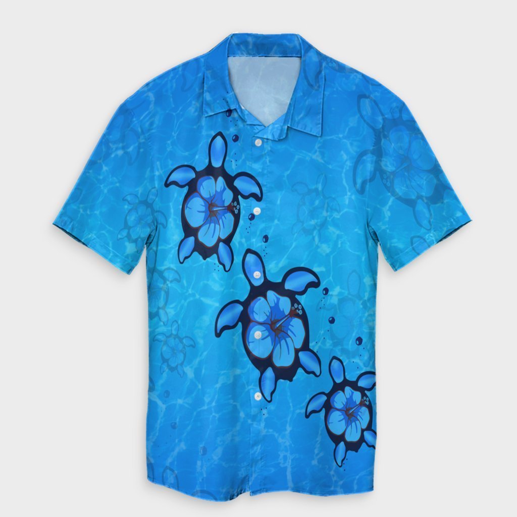 Hawaiian Turtle Swim In The OCean With Hibiscus Polynesian Hawaiian Shirt - AH