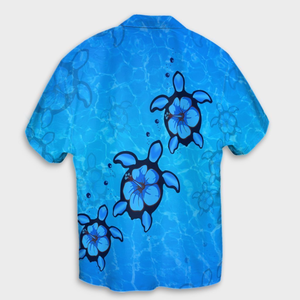 Hawaiian Turtle Swim In The OCean With Hibiscus Polynesian Hawaiian Shirt - AH