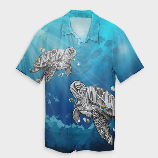 Hawaiian Turtle Swim With Fish In The Ocean Polynesian Hawaiian Shirt - AH