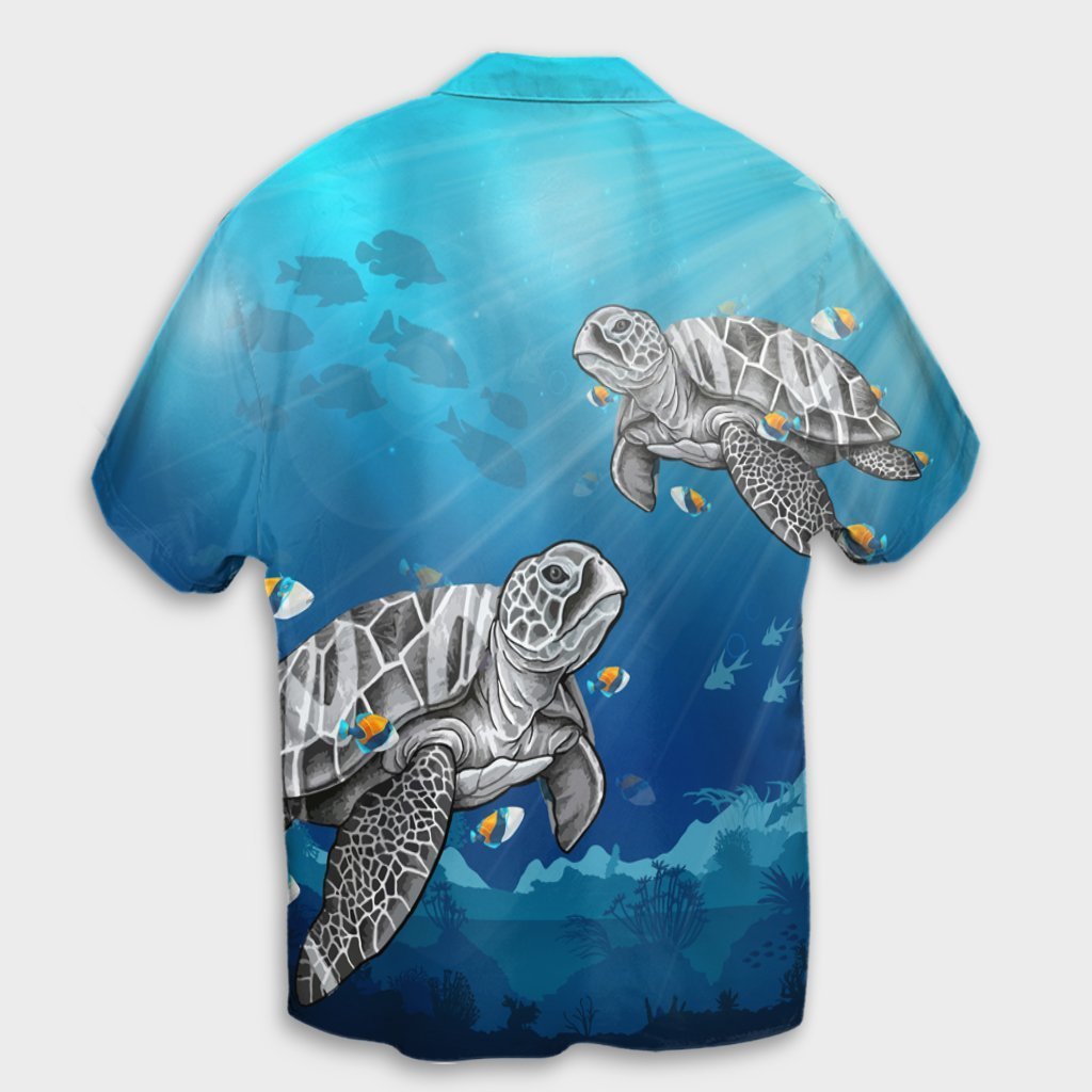 Hawaiian Turtle Swim With Fish In The Ocean Polynesian Hawaiian Shirt - AH