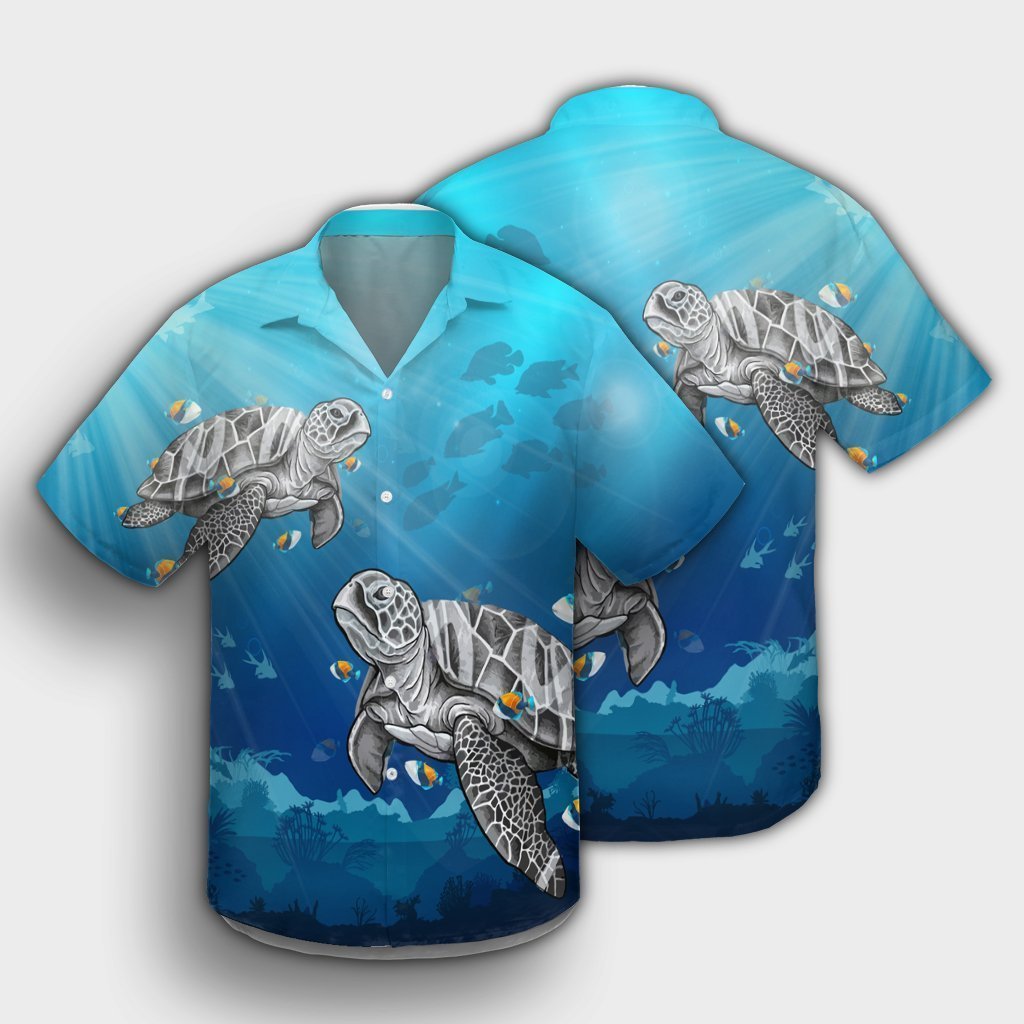 Hawaiian Turtle Swim With Fish In The Ocean Polynesian Hawaiian Shirt - AH