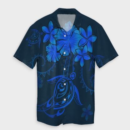 Hawaiian Turtles Hibiscus Plumeria Polynesian Hawaiian Shirt - Blue - AH