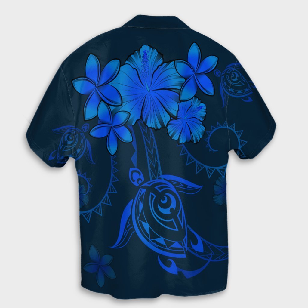 Hawaiian Turtles Hibiscus Plumeria Polynesian Hawaiian Shirt - Blue - AH