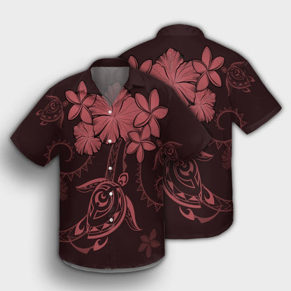 Hawaiian Turtles Hibiscus Plumeria Polynesian Hawaiian Shirt - Pink - AH