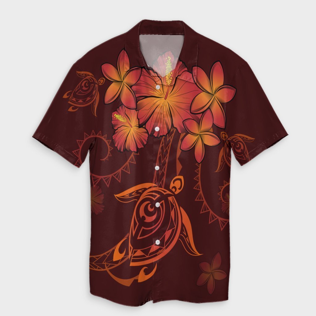 Hawaiian Turtles Hibiscus Plumeria Polynesian Hawaiian Shirt - Red - AH