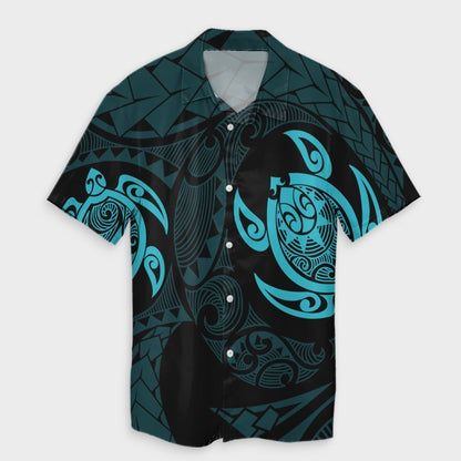 Hawaiian Two Turtle Polynesian Hawaiian Shirt Blue AH