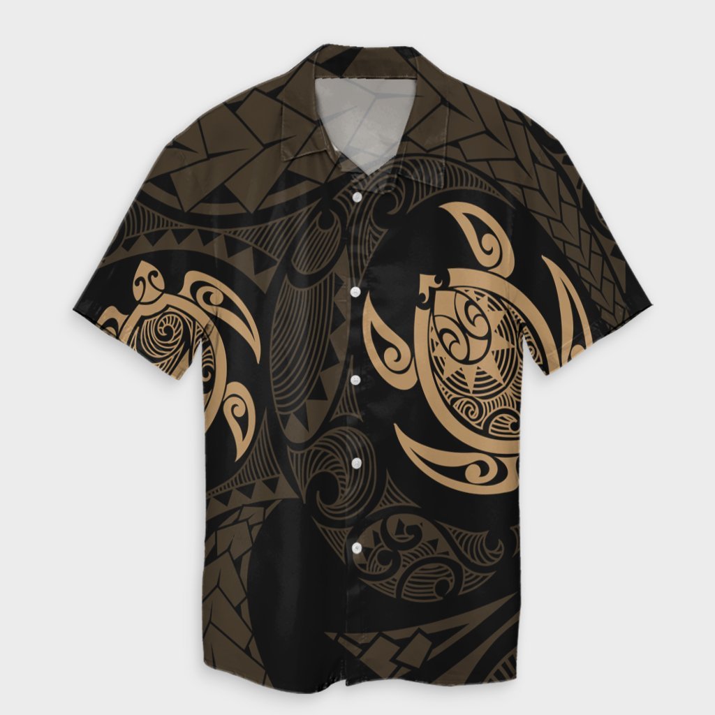 Hawaiian Two Turtle Polynesian Hawaiian Shirt Gold AH