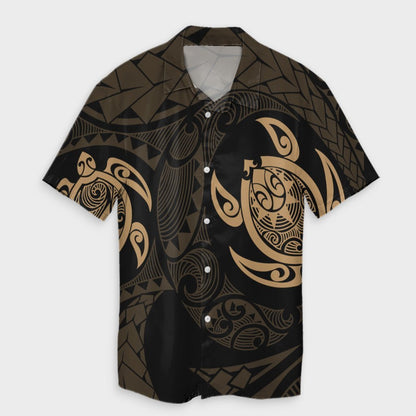 Hawaiian Two Turtle Polynesian Hawaiian Shirt Gold AH