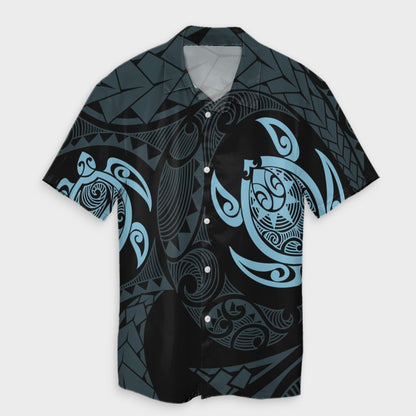 Hawaiian Two Turtle Polynesian Hawaiian Shirt Pastel Blue AH