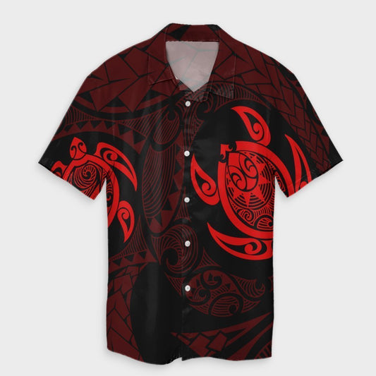 Hawaiian Two Turtle Polynesian Hawaiian Shirt Red AH