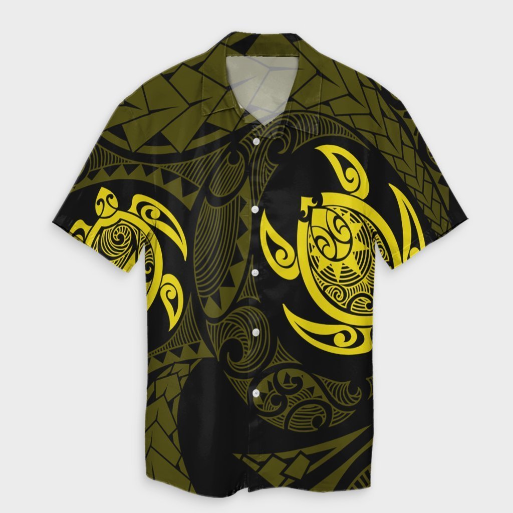 Hawaiian Two Turtle Polynesian Hawaiian Shirt Yellow AH