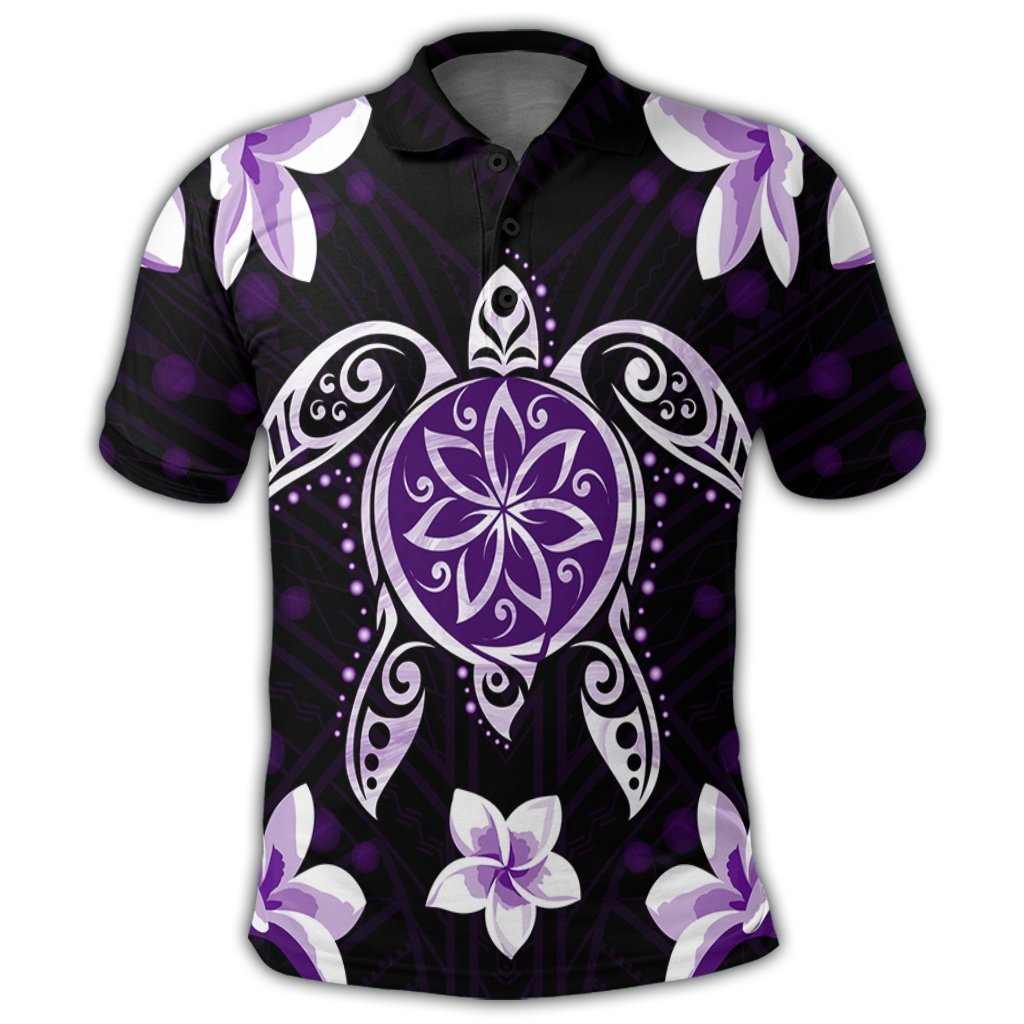 Hawaiian Violet Turtle Plumeria Polo Shirt AH