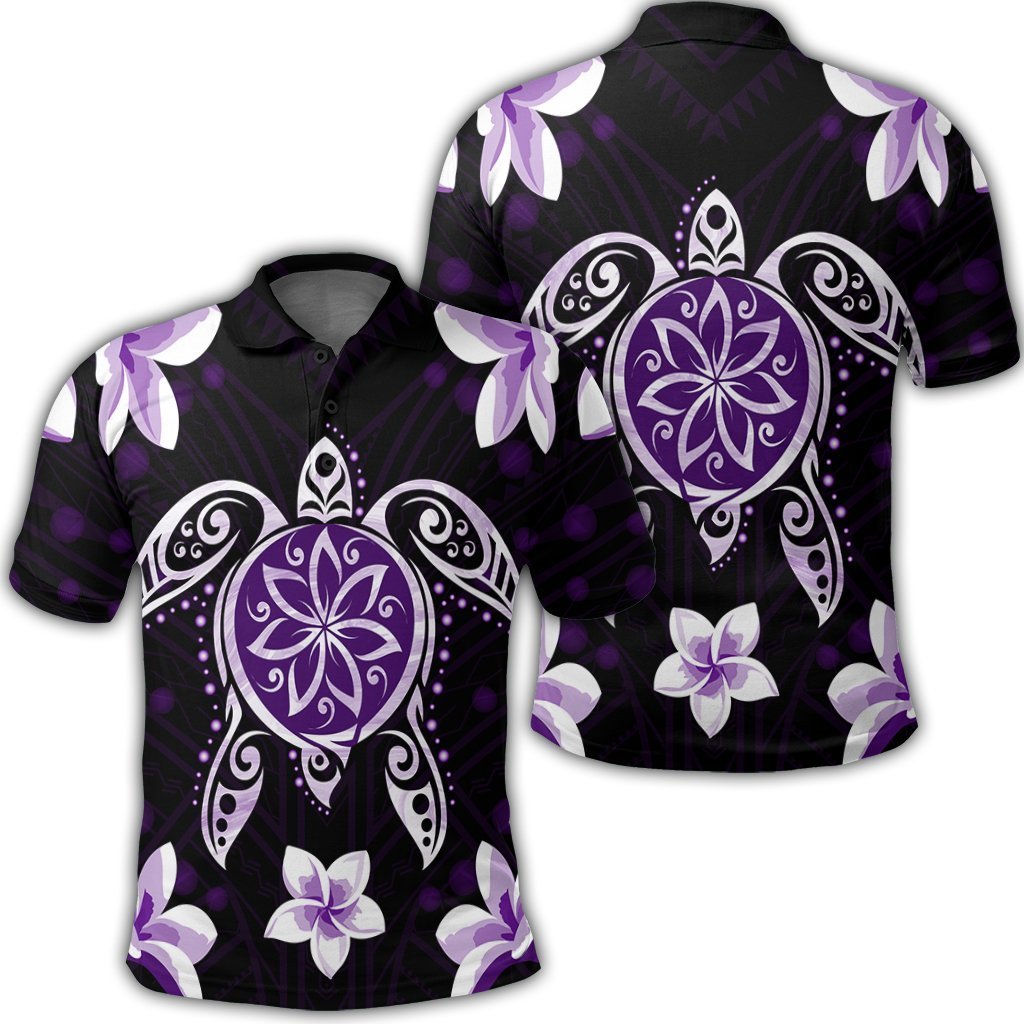 Hawaiian Violet Turtle Plumeria Polo Shirt AH