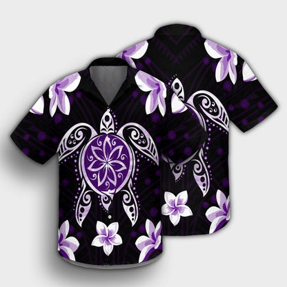 Hawaiian Violet Turtle Plumeria Hawaiian Shirt AH