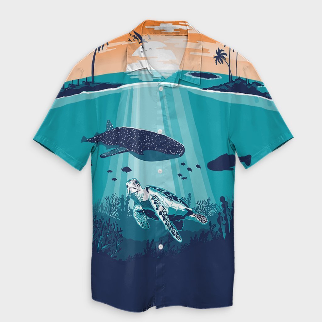 Hawaiian Whale And Turtle In Sunset Polynesian Hawaiian Shirt - AH