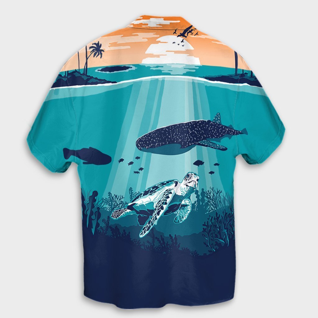 Hawaiian Whale And Turtle In Sunset Polynesian Hawaiian Shirt - AH