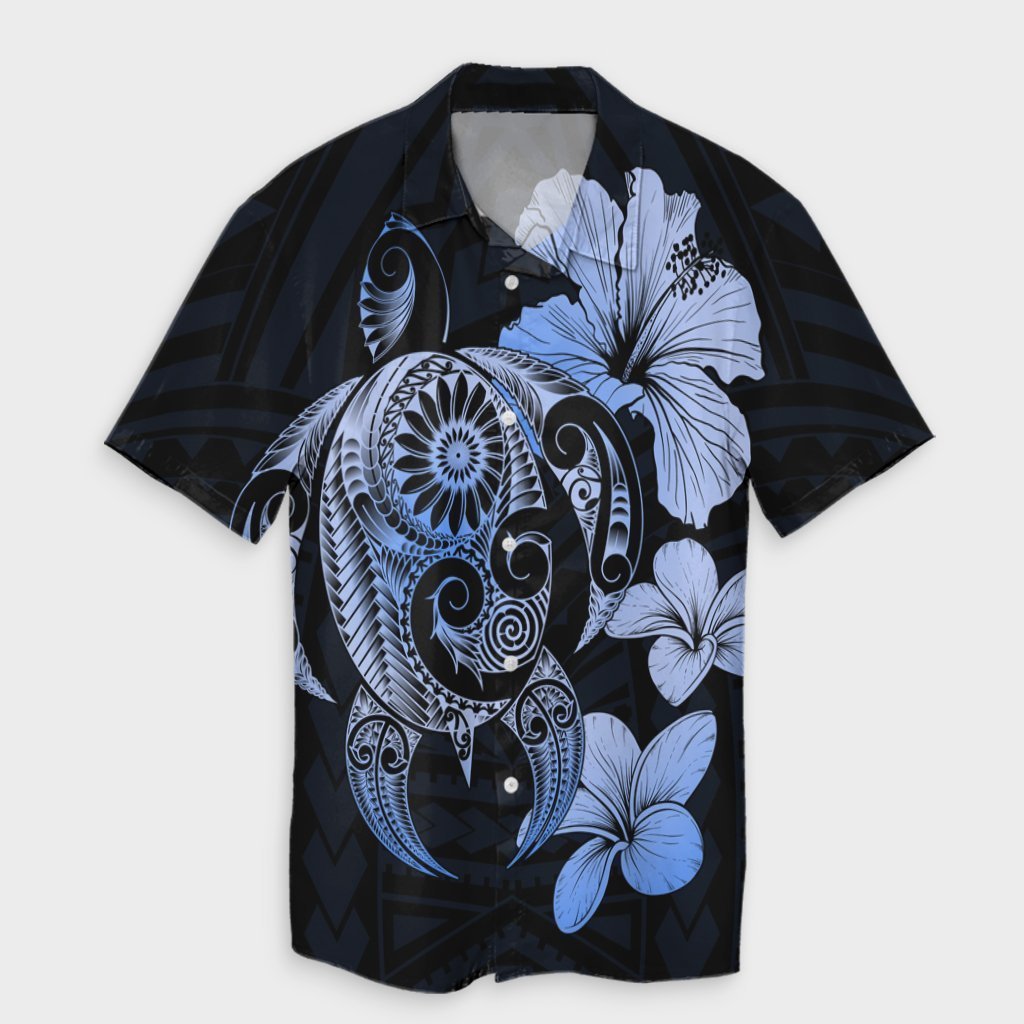 Hibiscus Plumeria Mix Polynesian Turtle Hawaiian Shirt Blue - AH