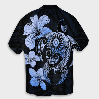 Hibiscus Plumeria Mix Polynesian Turtle Hawaiian Shirt Blue - AH