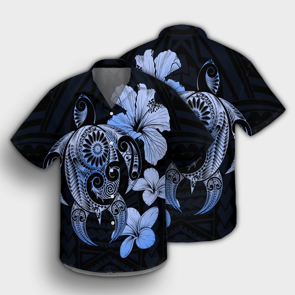 Hibiscus Plumeria Mix Polynesian Turtle Hawaiian Shirt Blue - AH