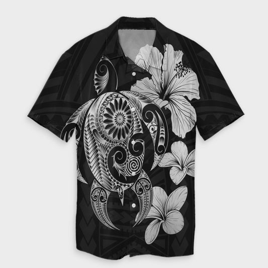 Hibiscus Plumeria Mix Polynesian Turtle Hawaiian Shirt Gray - AH