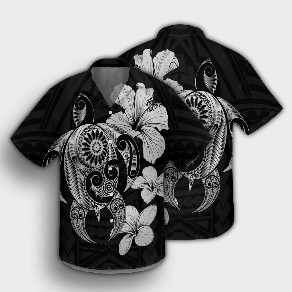 Hibiscus Plumeria Mix Polynesian Turtle Hawaiian Shirt Gray - AH