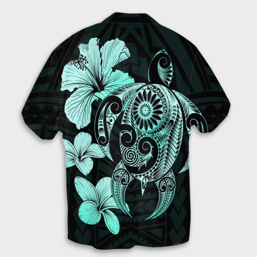 Hibiscus Plumeria Mix Polynesian Turtle Hawaiian Shirt Turquoise - AH