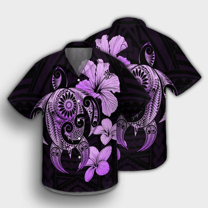 Hibiscus Plumeria Mix Polynesian Turtle Hawaiian Shirt Violet - AH