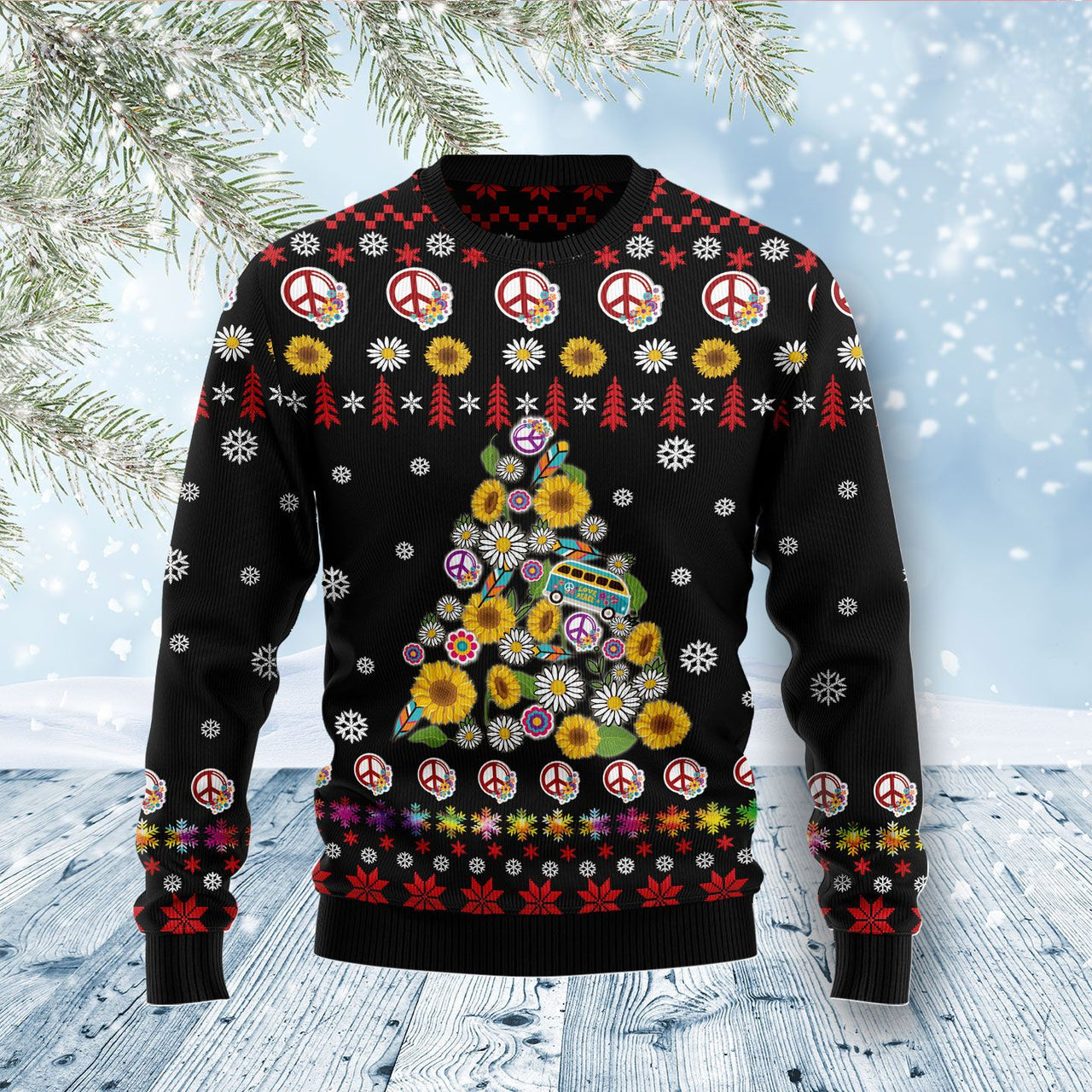 Hippie Tree Xmas Ugly Christmas Sweater 