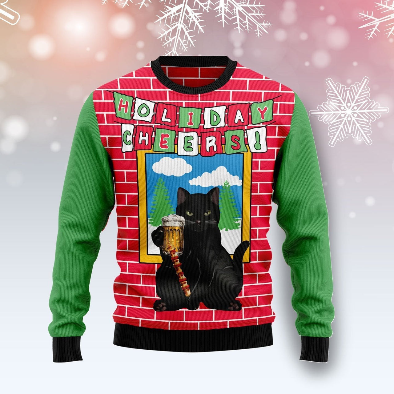 Holiday Cheer Black Cat Beer Christmas Ugly Christmas Sweater 