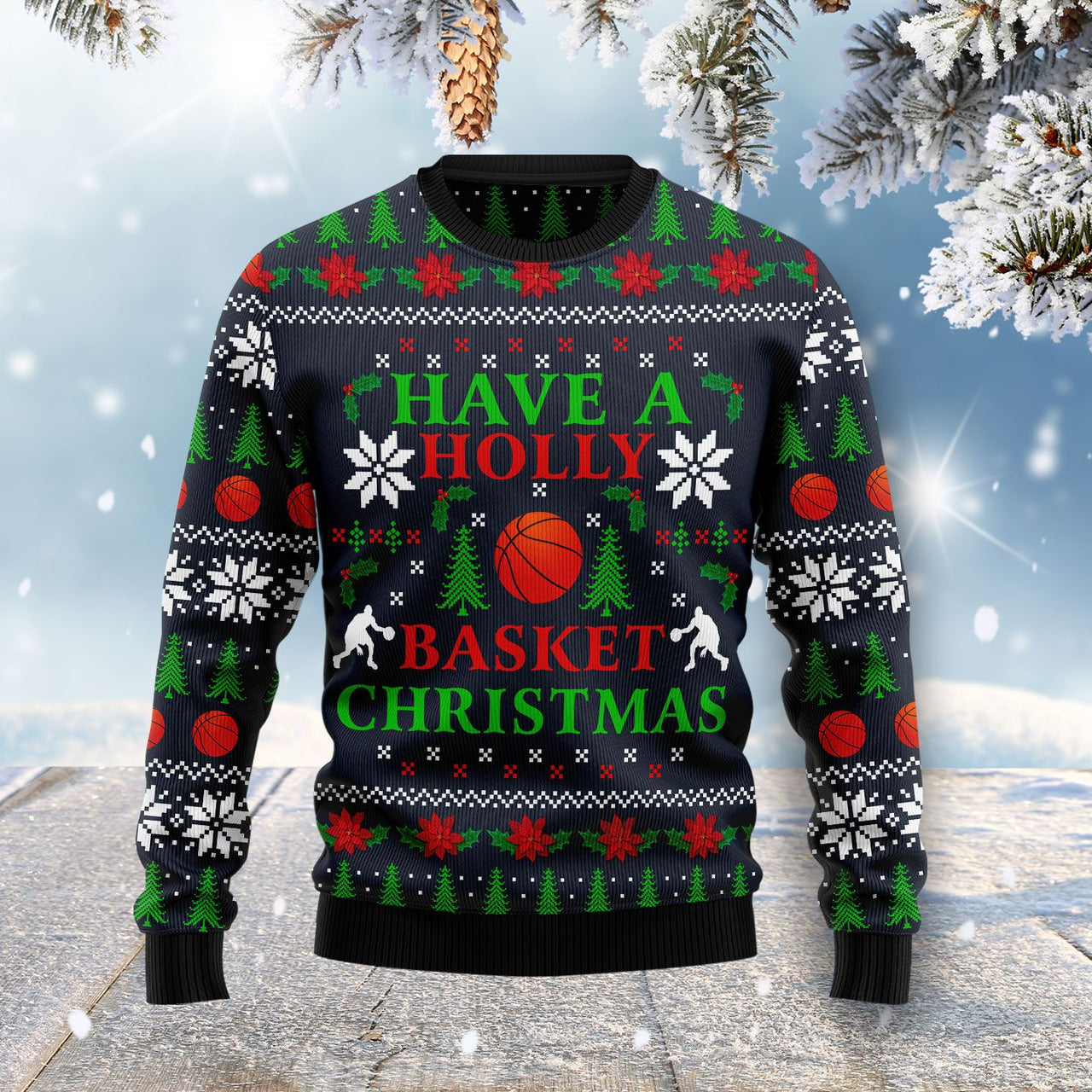 Holly Basket Basketball Christmas Ugly Christmas Sweater 