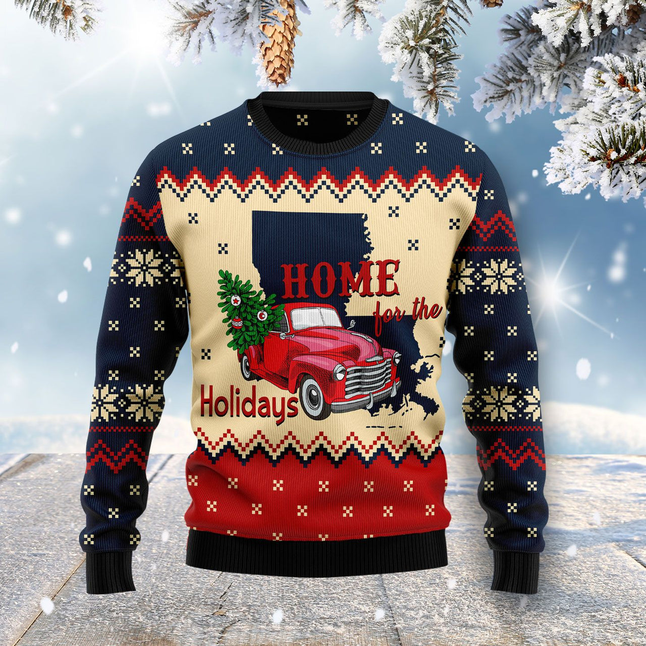 Home For The Holidays Louisiana Xmas Ugly Christmas Sweater 