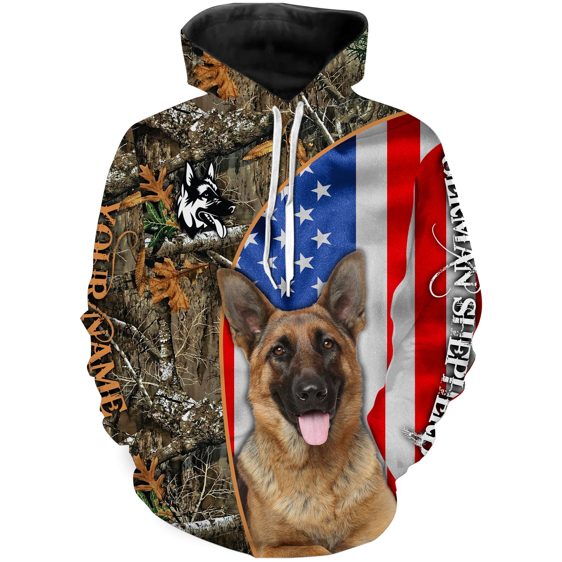 German Shepherd All Over Print Shirt Custom Camo Hunting Dog Shirt American Flag Pattern Apparel JTSD213