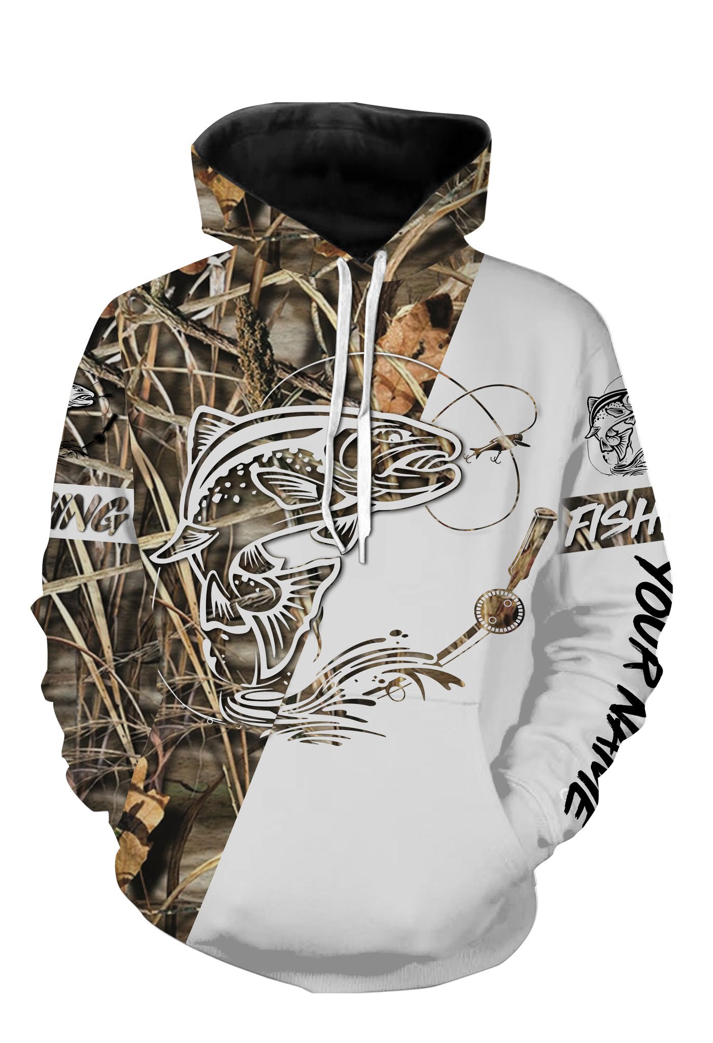 Trout Personalized fishing tattoo camo all-over print long sleeve Hoodie