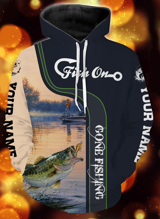 Personalized fish on gone fishing full printing shirt and hoodie - TATS8 Hoodie