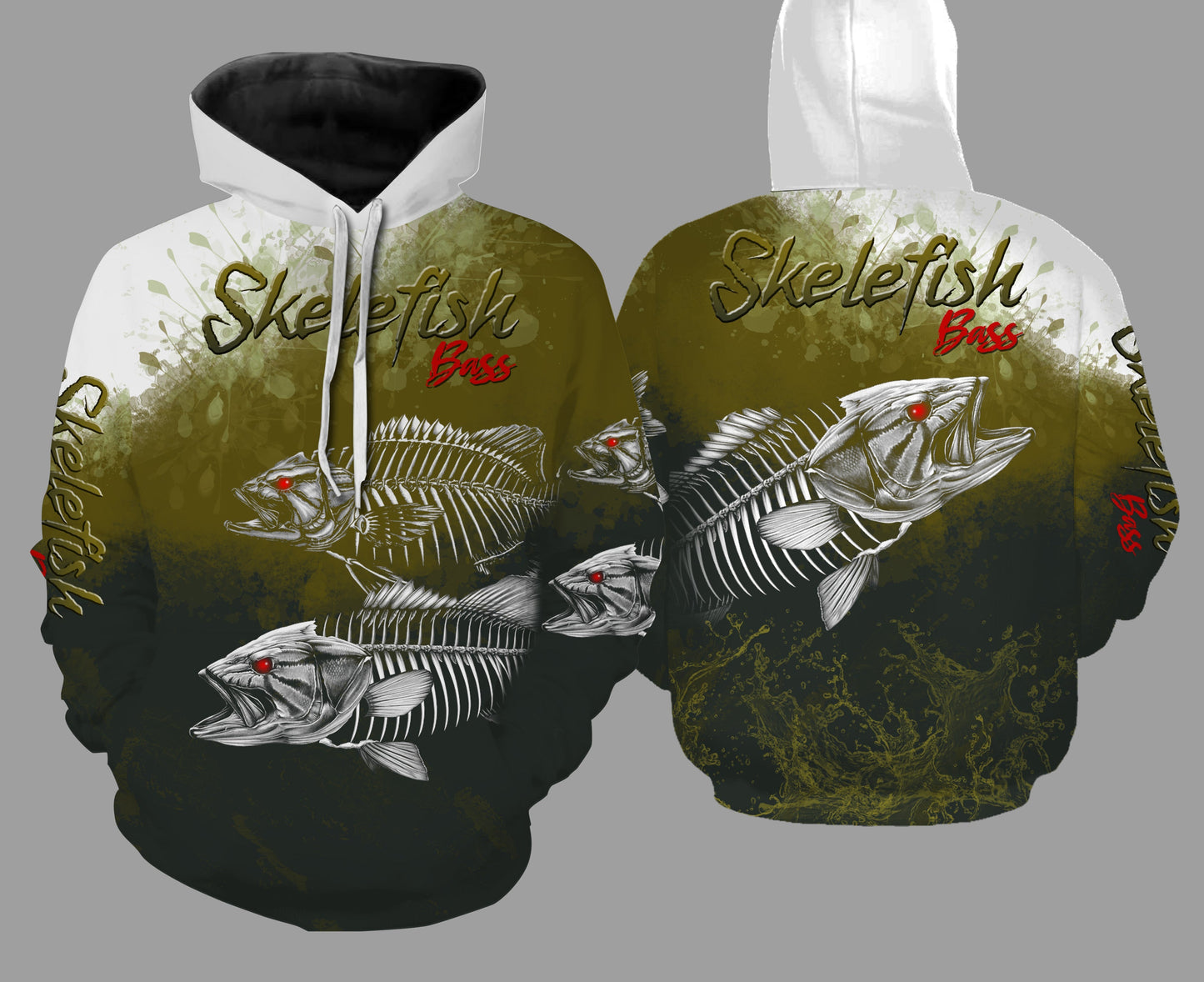 Bass skeleton fishing full printing Normal hoodie