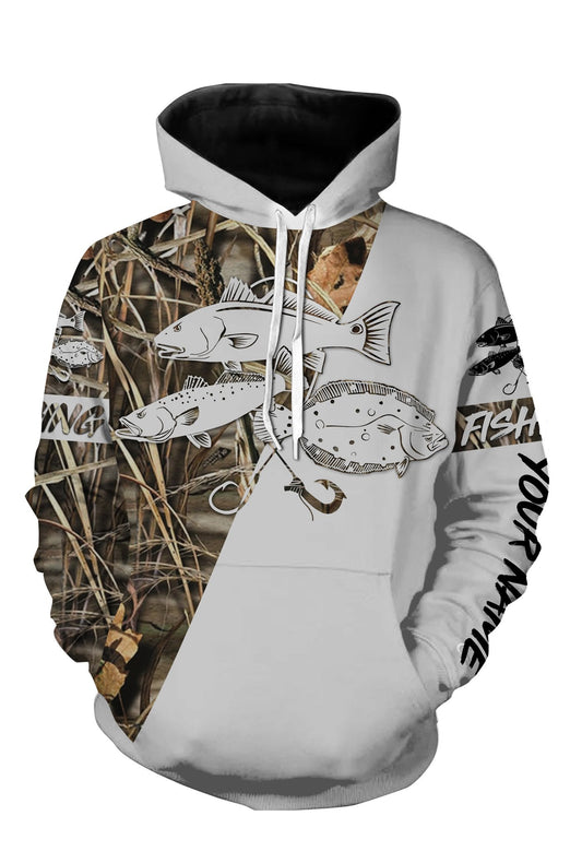 Redfish trout flounder fishing shirts saltwater personalized fishing apparel shirts PQB13 Hoodie