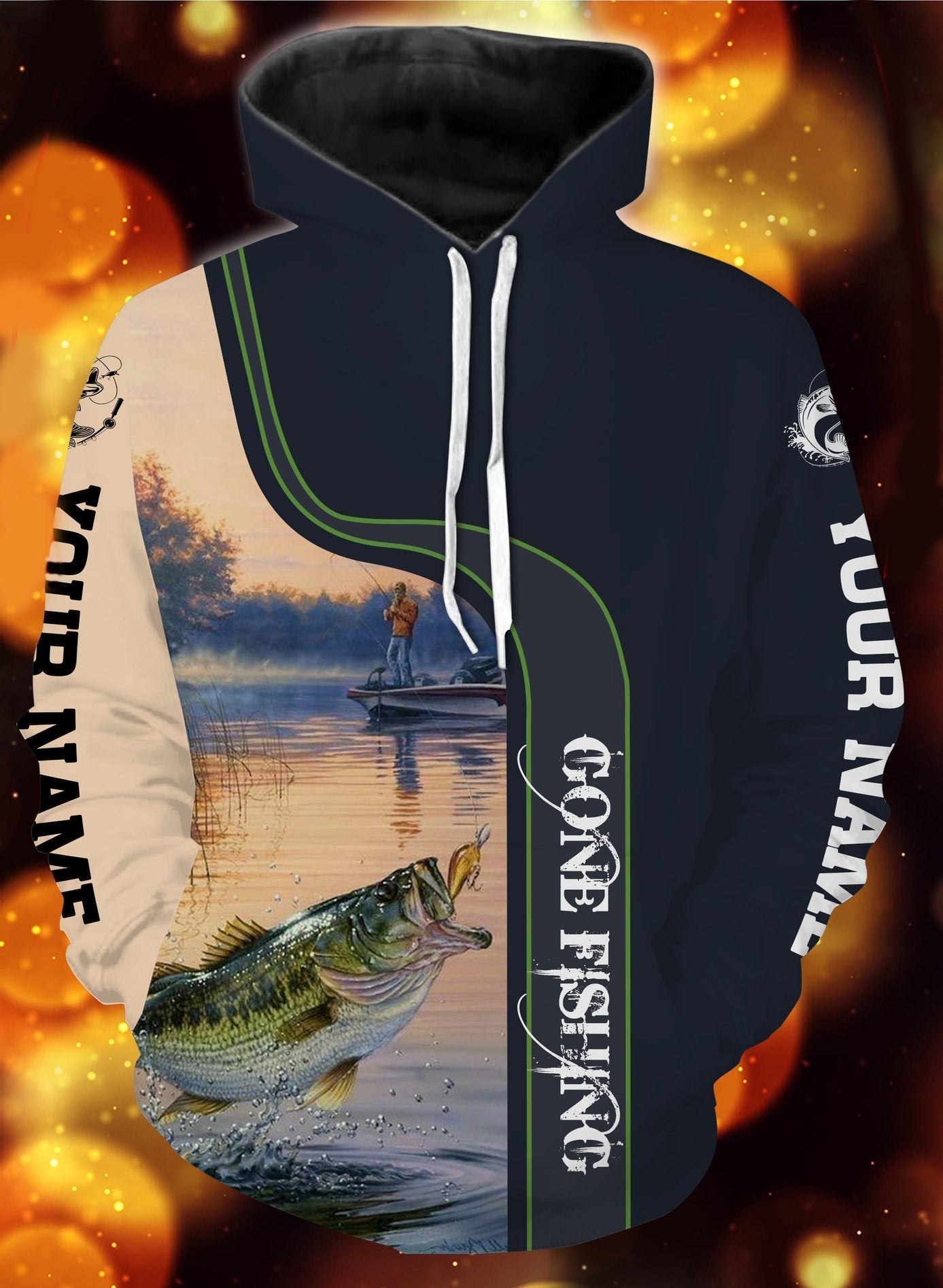 Personalized name gone fishing full printing hoodie Hoodie