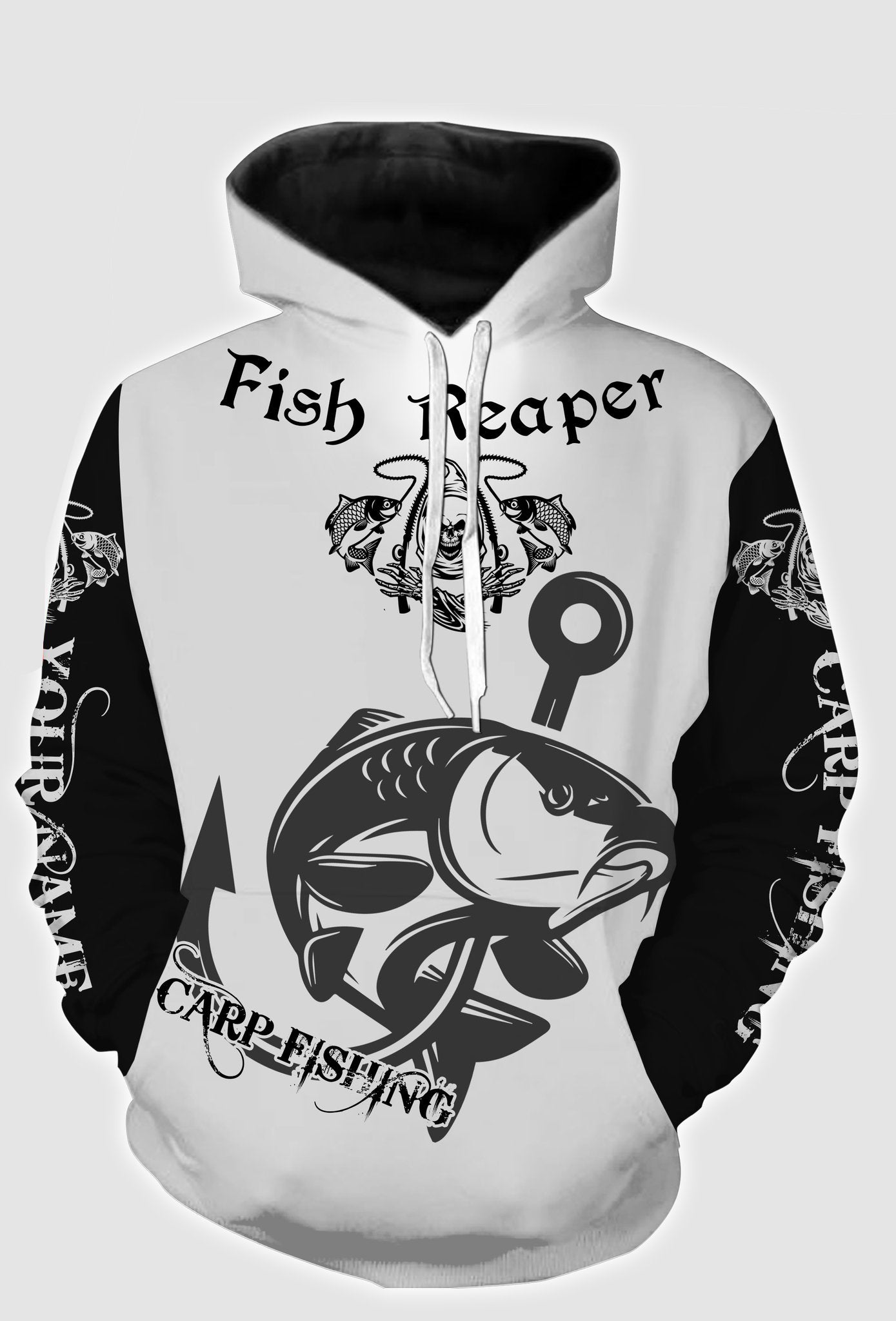 Fish reaper carp fishing custom name full printing personalized shirt Hoodie