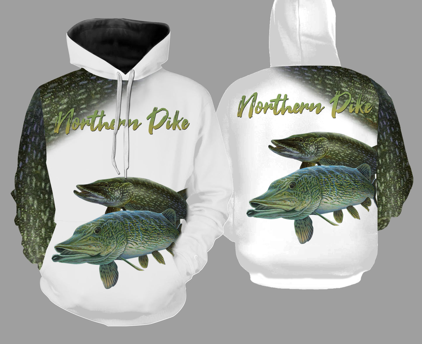 Northern pike fishing full printing Hoodie