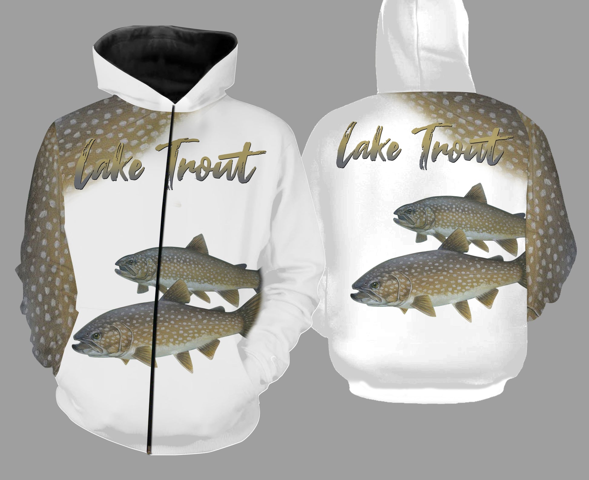 Lake trout fishing full printing Zip up hoodie