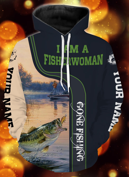 I am a fisherwoman bass fishing full printing shirts Hoodie