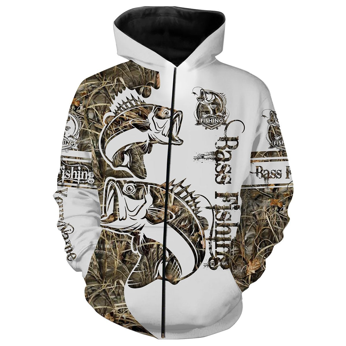 Bass Fishing Camo Customize Name Camo Style Shirts Personalized Gift TATS92 Zip up hoodie